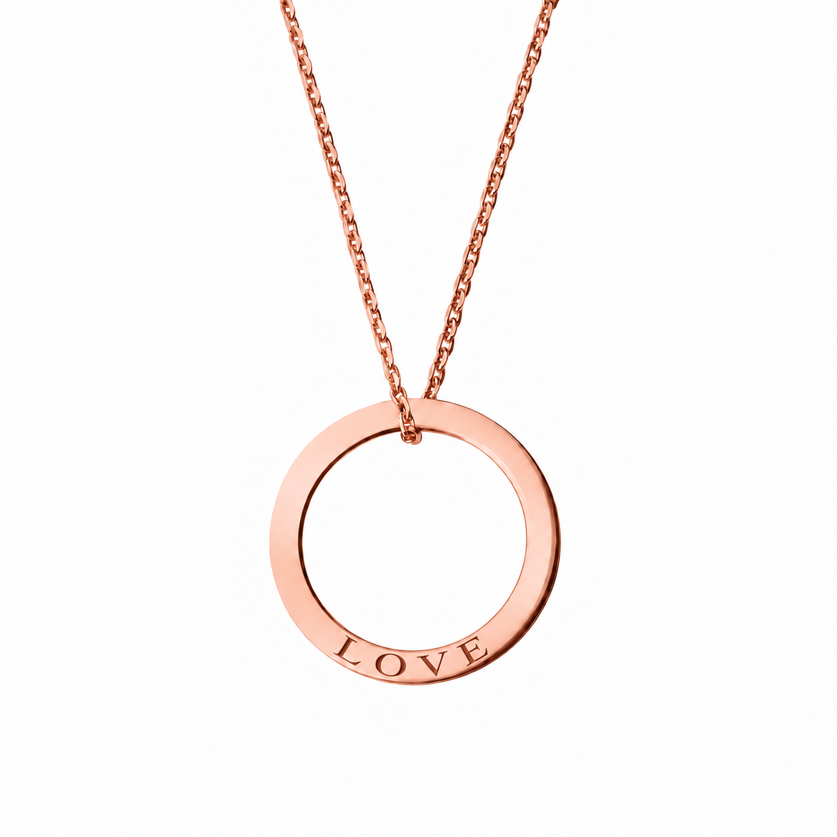 14k Rose Gold Circle necklace engraved LOVE