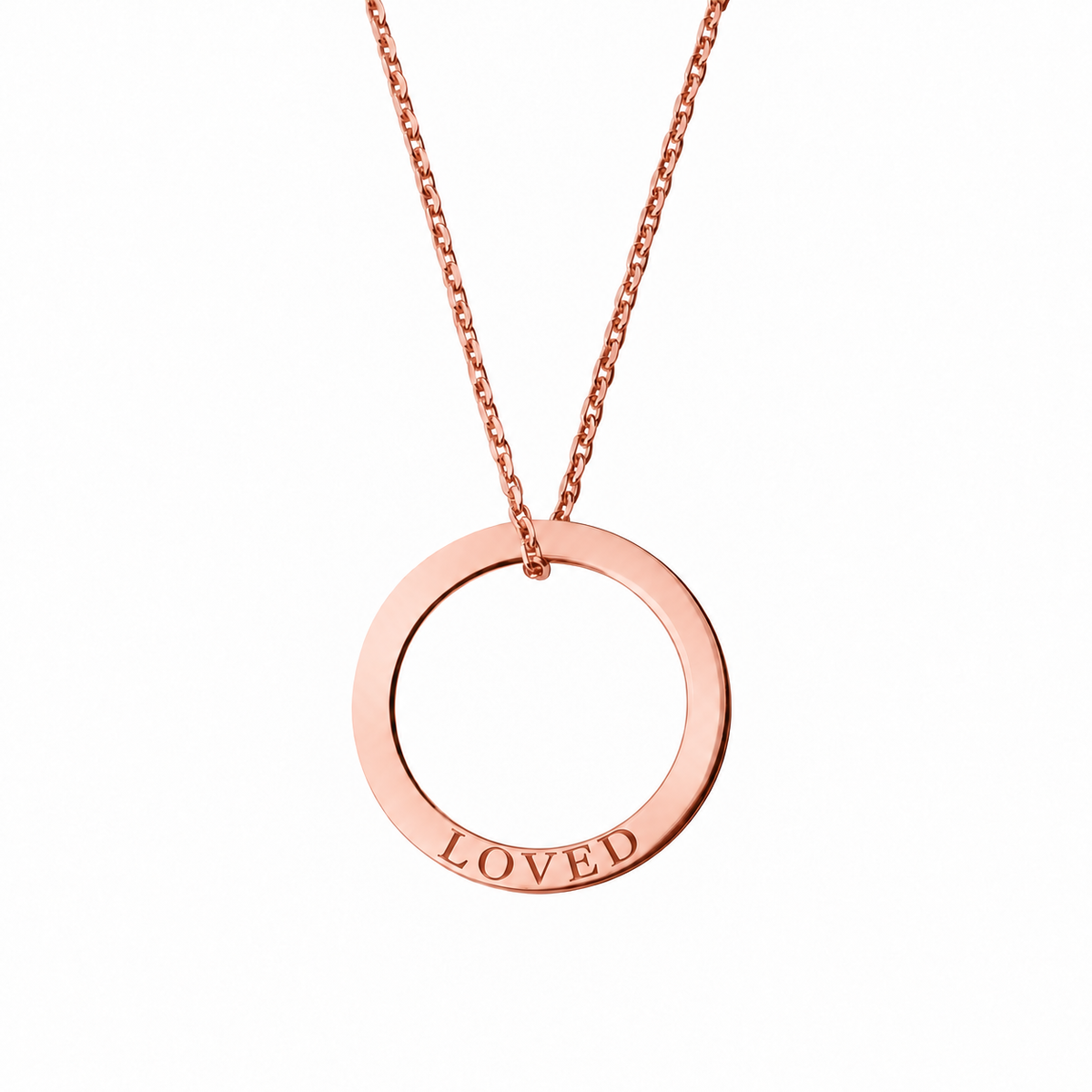 14k Rose Gold Circle necklace engraved LOVED