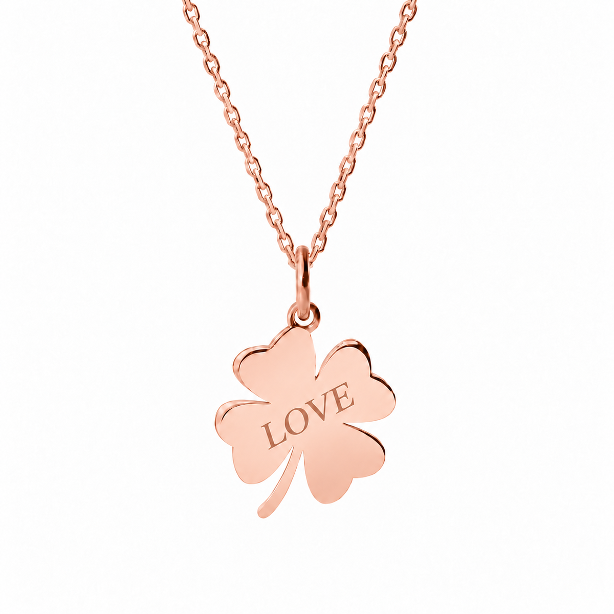 14k Rose Gold Clover necklace engraved LOVE