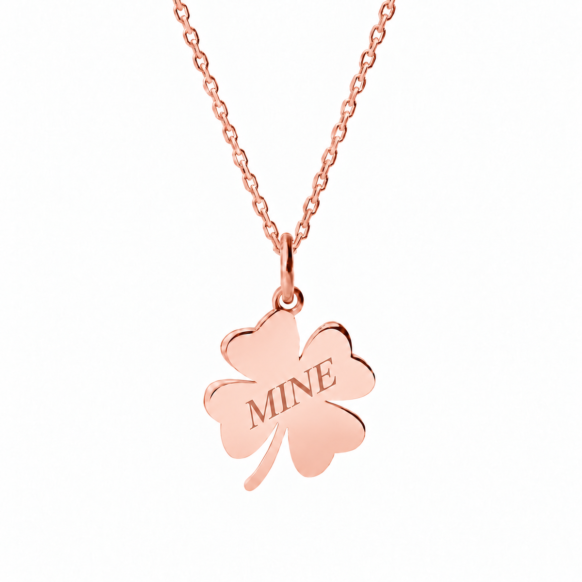 14k Rose Gold Clover necklace engraved MINE