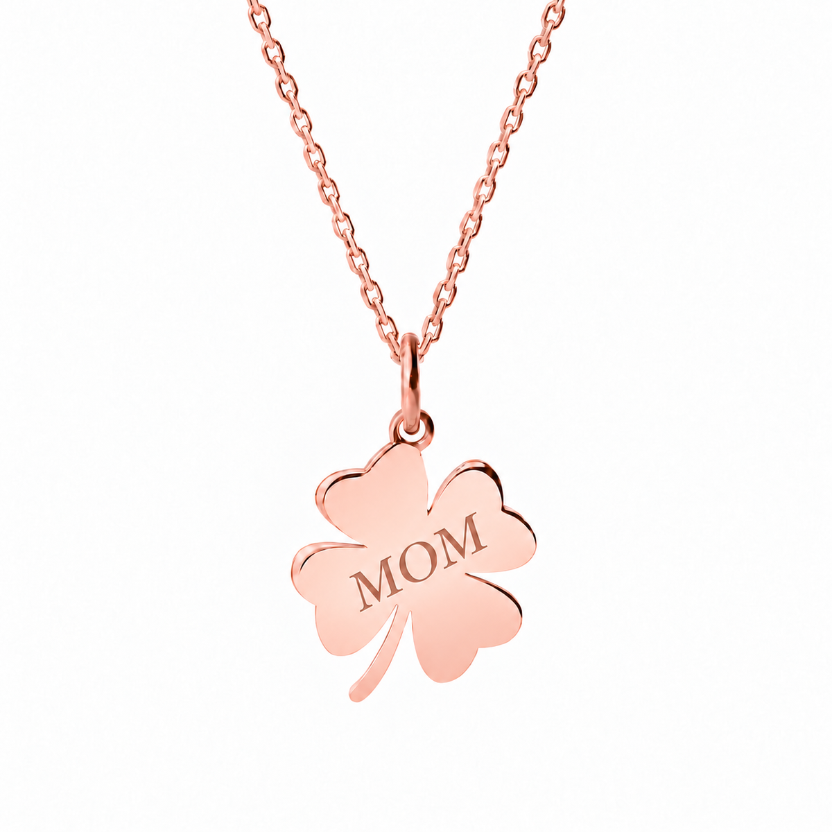 14k Rose Gold Clover necklace engraved MOM