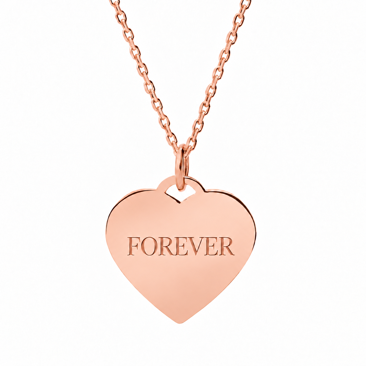 14k Rose Gold Heart necklace engraved FOREVER