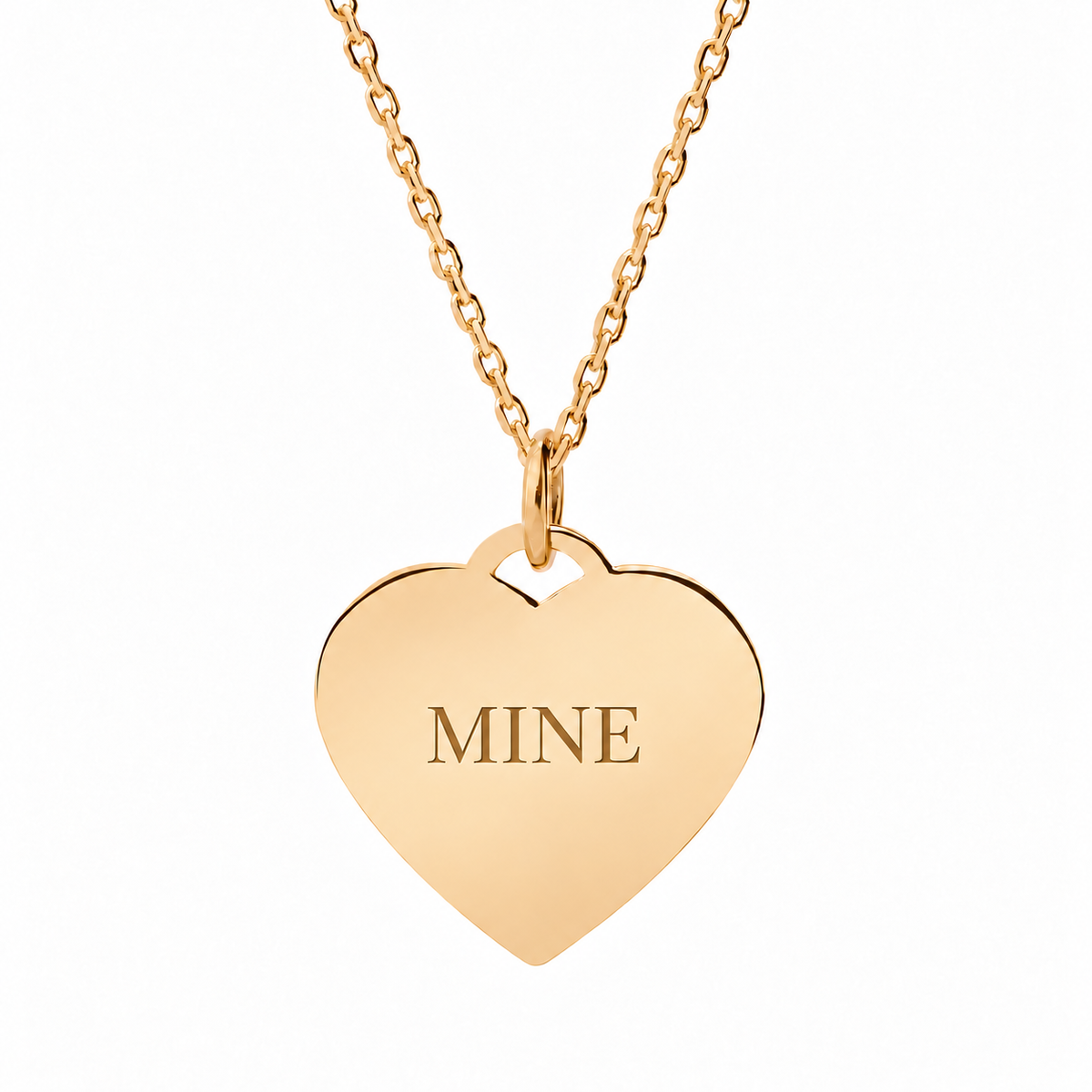 14k Yellow Gold heart necklace engraved MINE