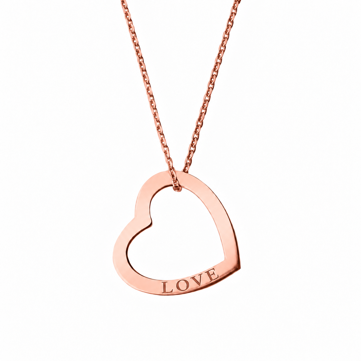 14k Rose Gold Hollow Heart necklace engraved LOVE