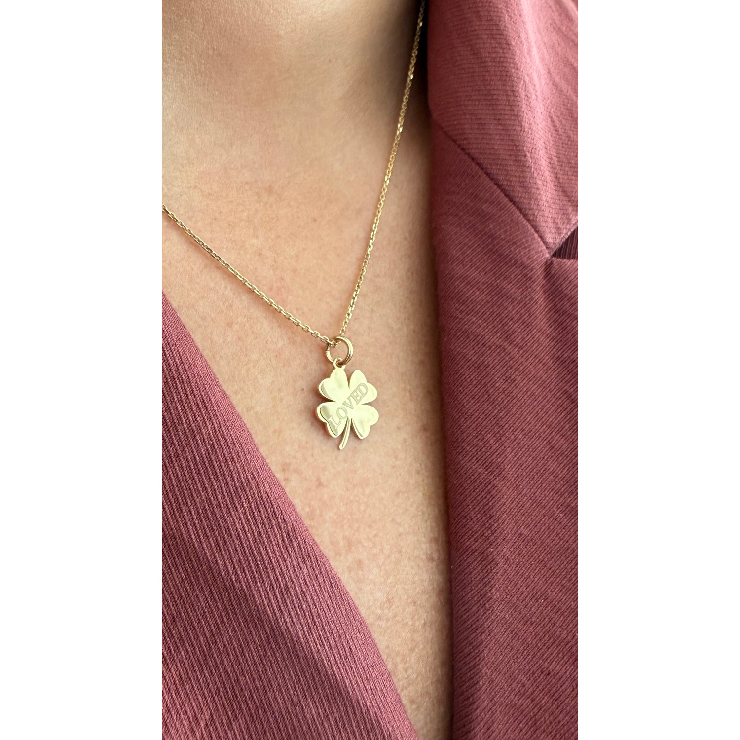 Loved Clover Necklace, LOVED, yellow gold tone, lifestyle view