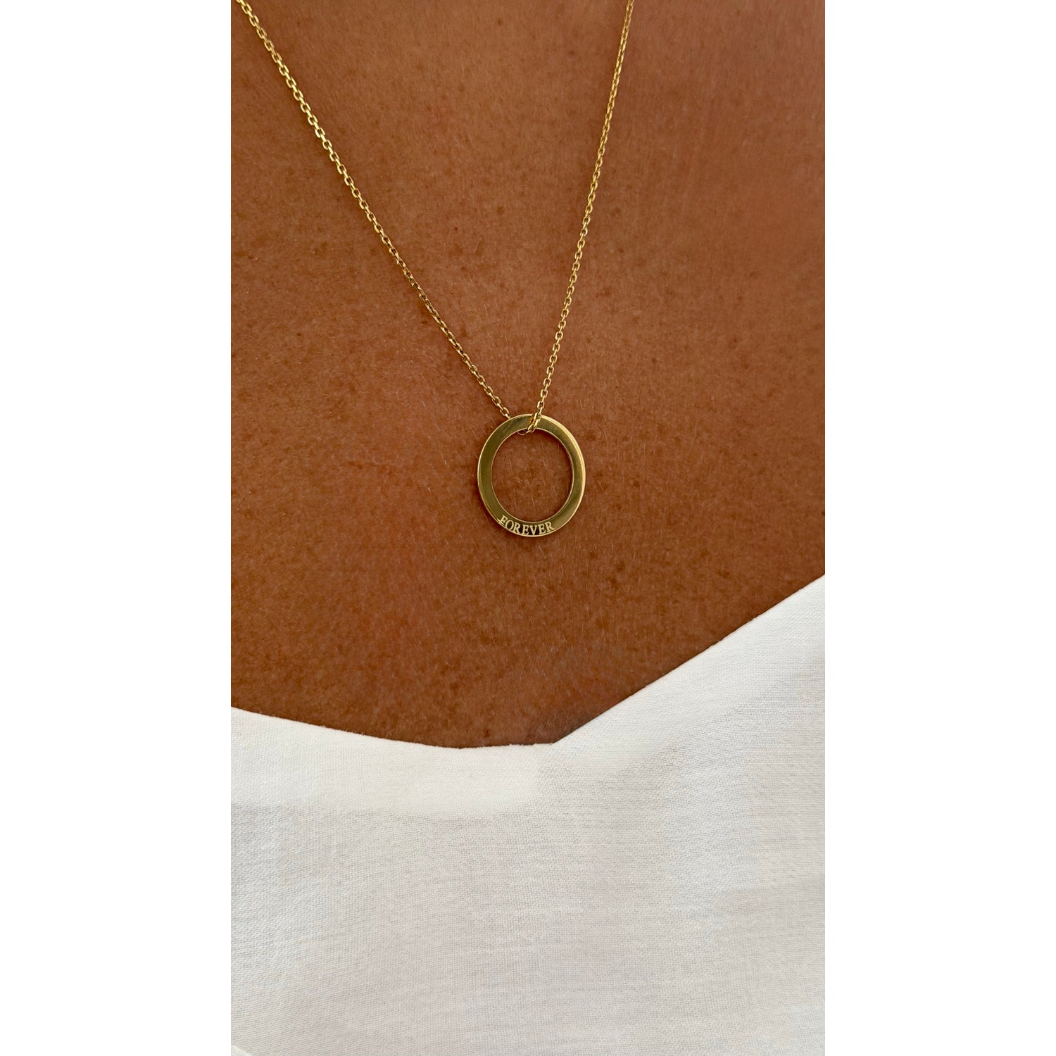 Forever Circle Necklace, FOREVER, yellow gold tone, lifestyle view
