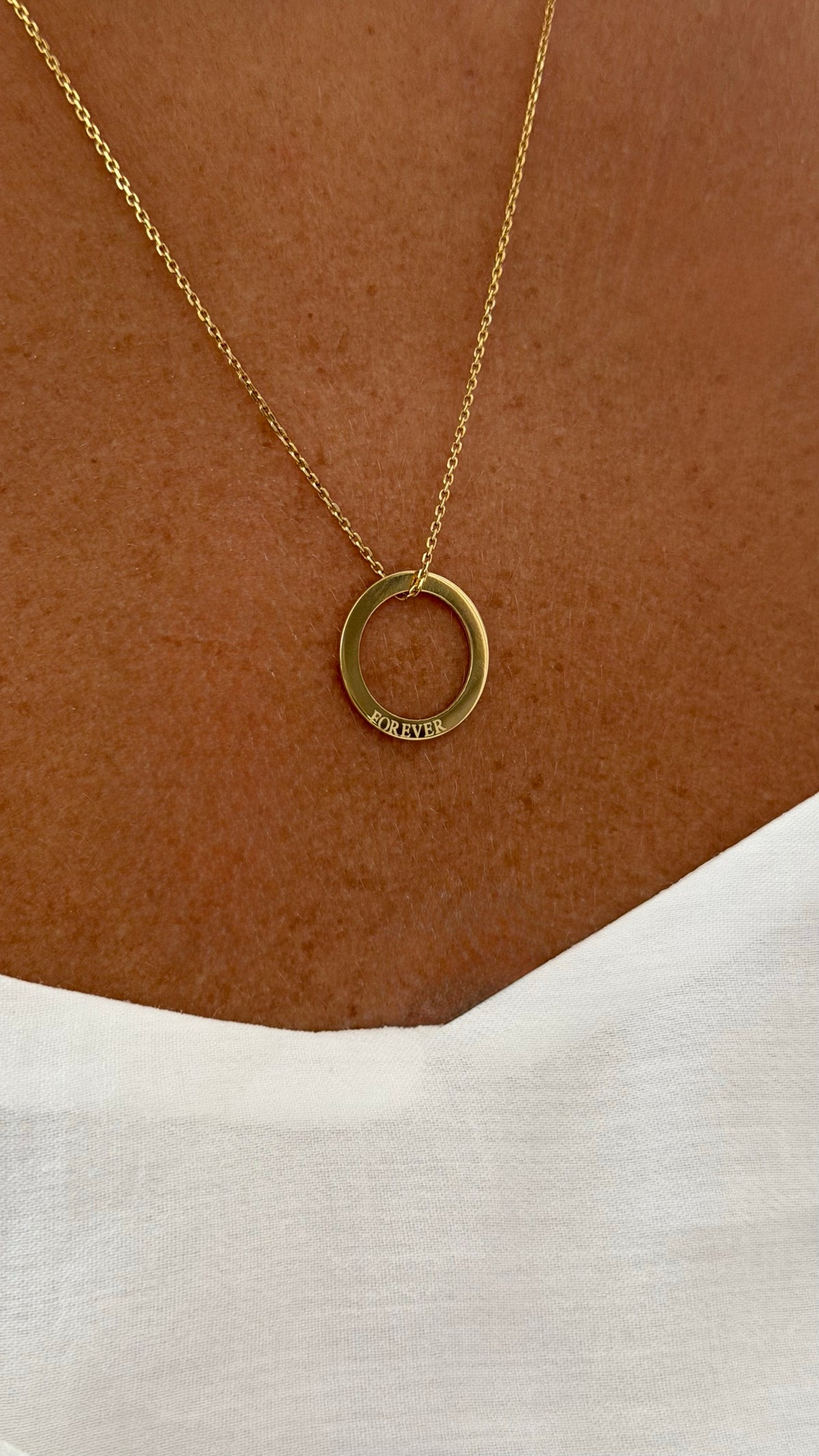 Forever Circle Necklace, FOREVER, yellow gold tone, lifestyle view