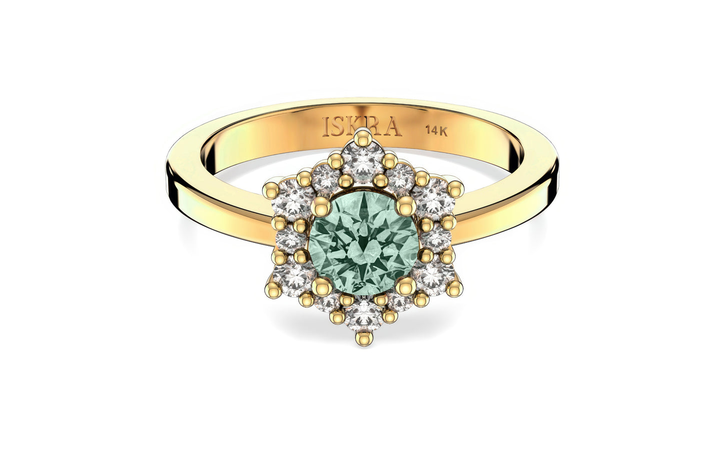 Valentina 12 Diamonds with Central Birthstone Alexandrite Ring in 14k Gold