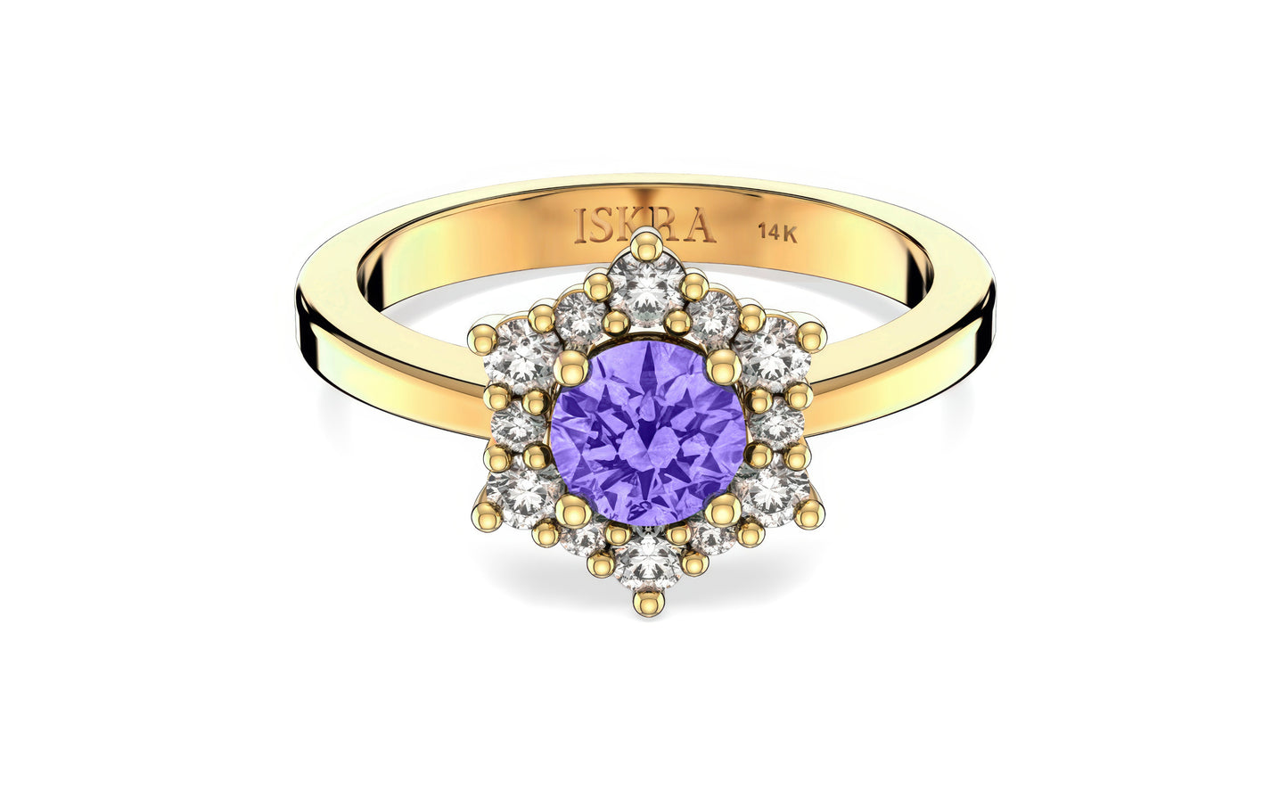 Valentina 12 Diamonds with Central Birthstone Amethyst Ring in 14k Gold