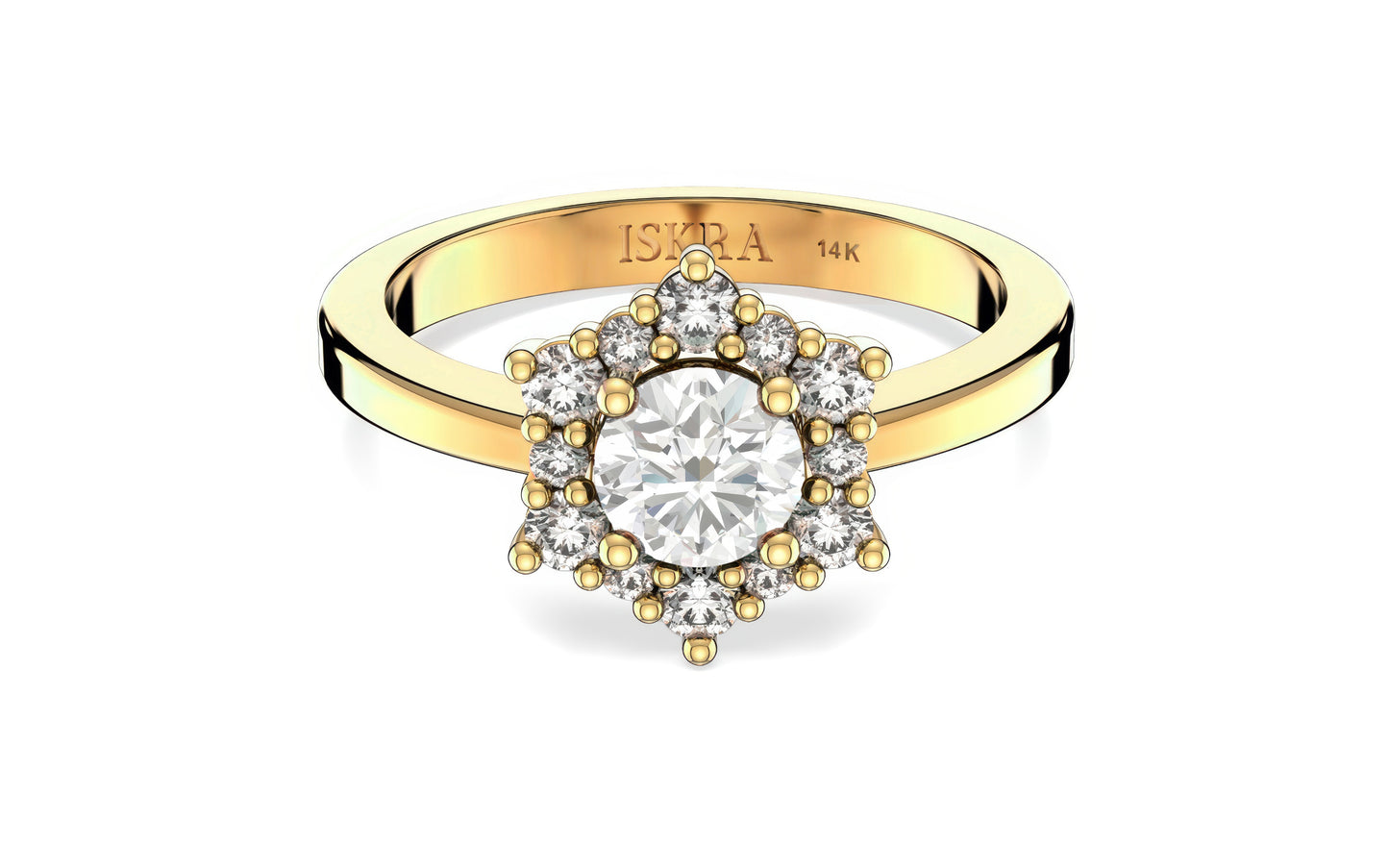 Valentina 12 Diamonds with Central Birthstone White Topaz Ring in 14k Gold
