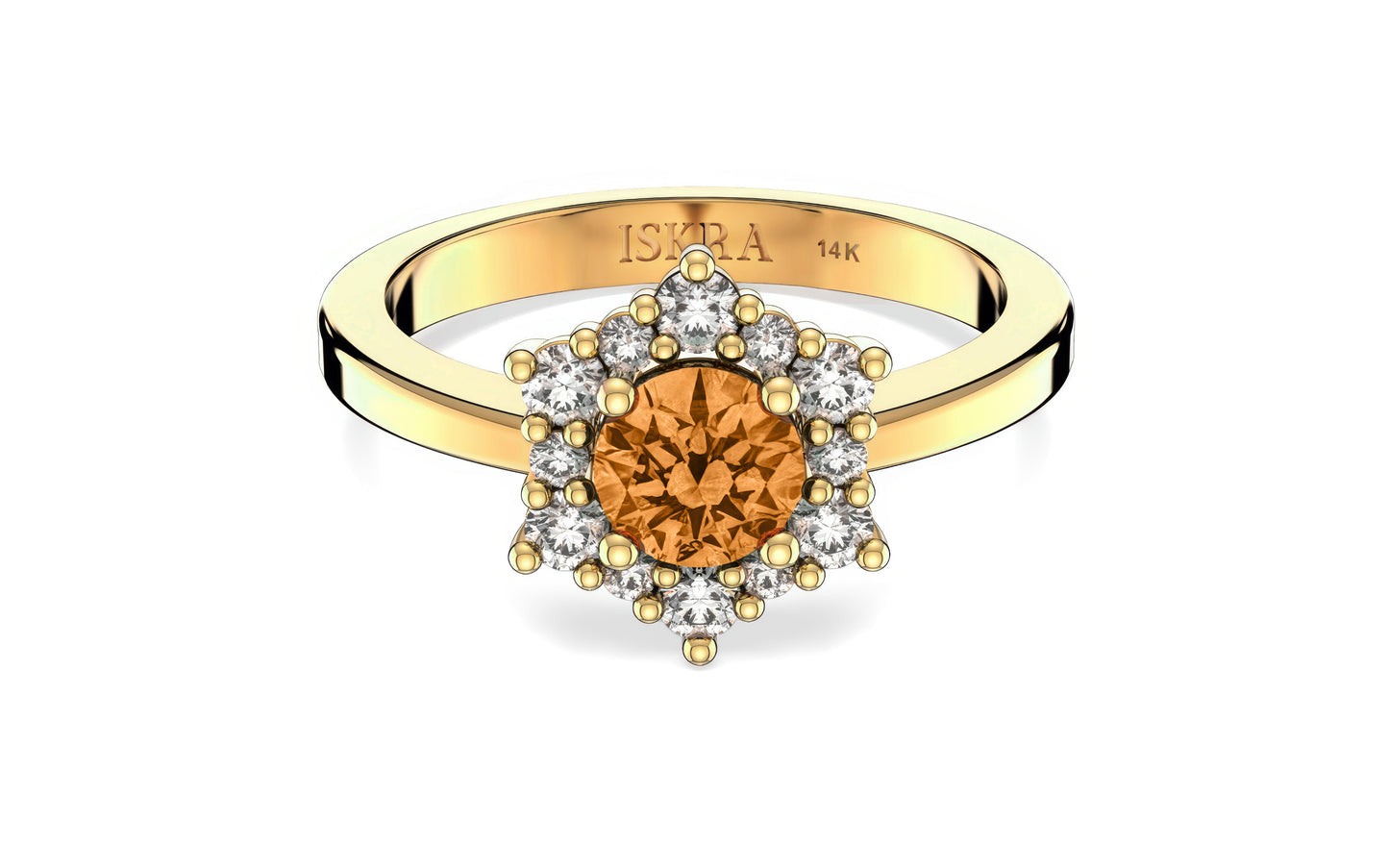 Valentina 12 Diamonds with Central Birthstone Citrine Ring in 14k Gold