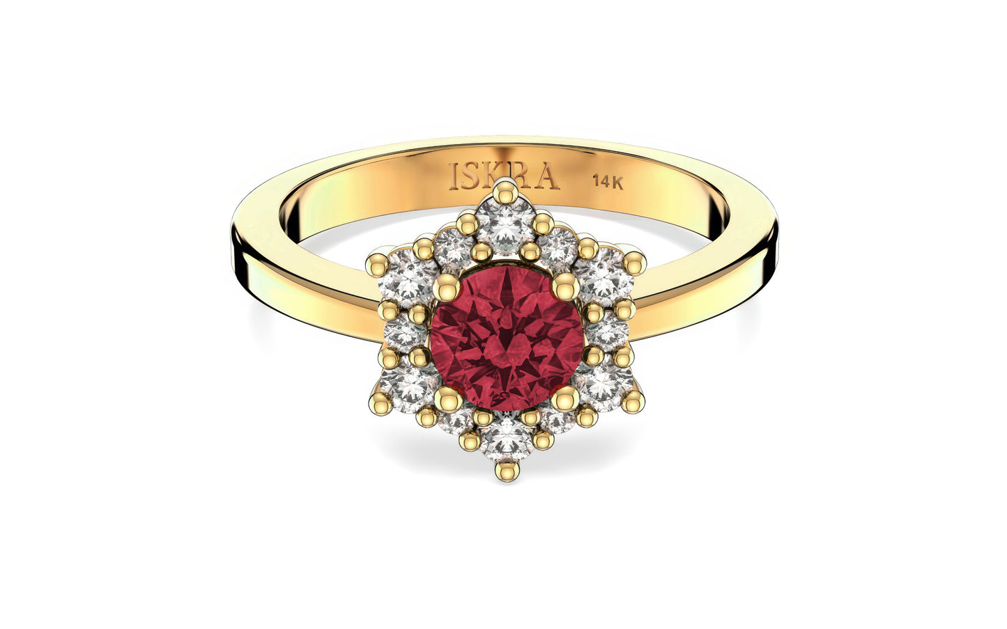 Valentina 12 Diamonds with Central Birthstone Garnet Ring in 14k Gold