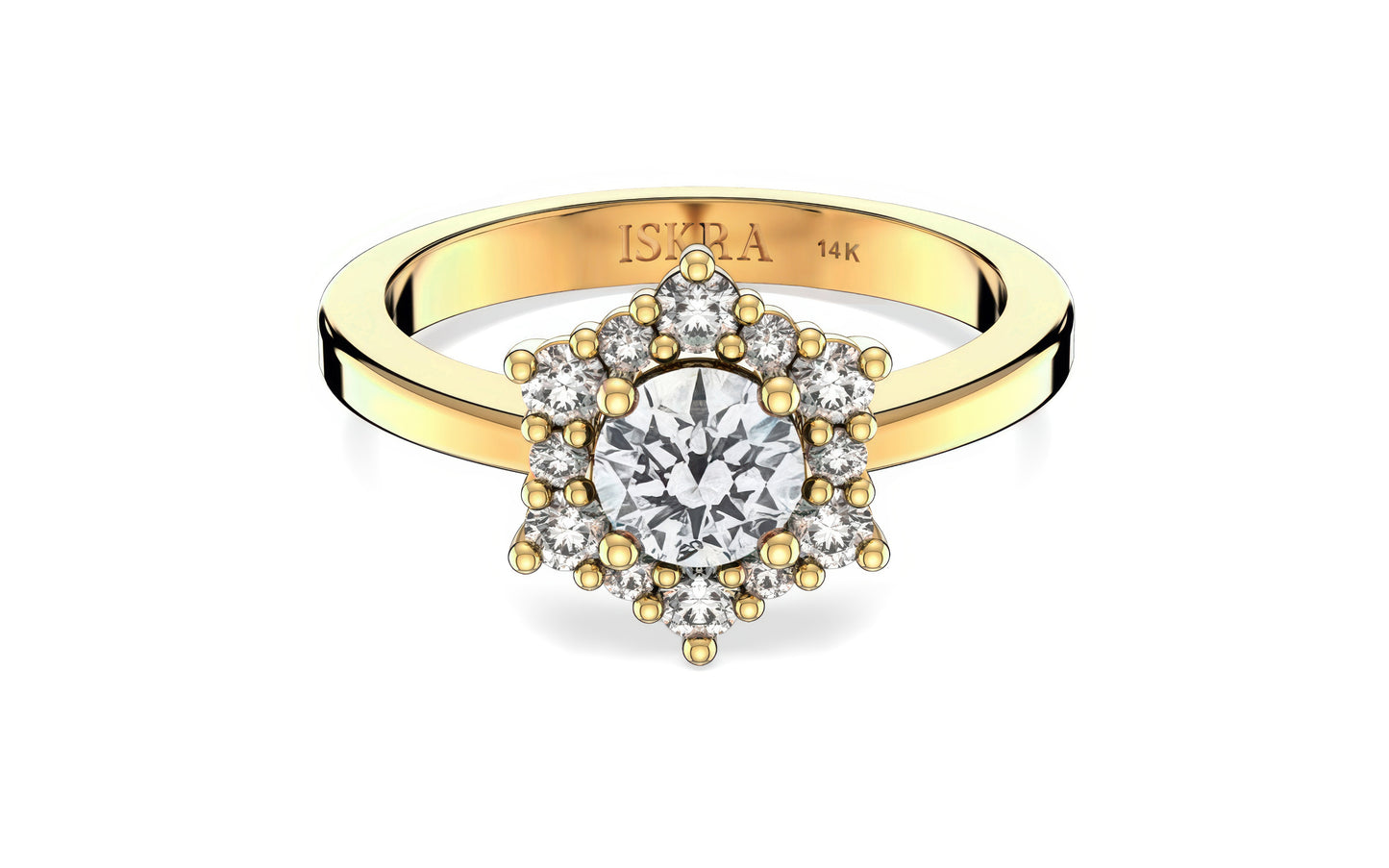 Valentina 12 Diamonds with Central Birthstone Diamond Ring in 14k Gold