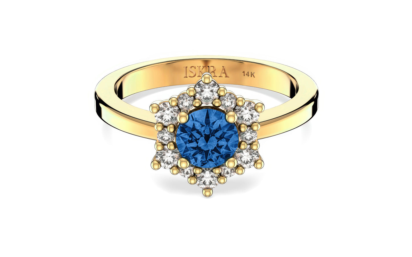 Valentina 12 Diamonds with Central Birthstone Sapphire Ring in 14k Gold