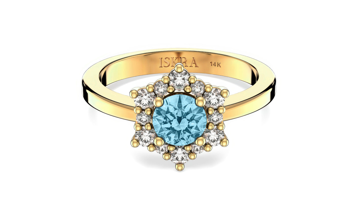 Valentina 12 Diamonds with Central Birthstone Topaz Ring in 14k Gold