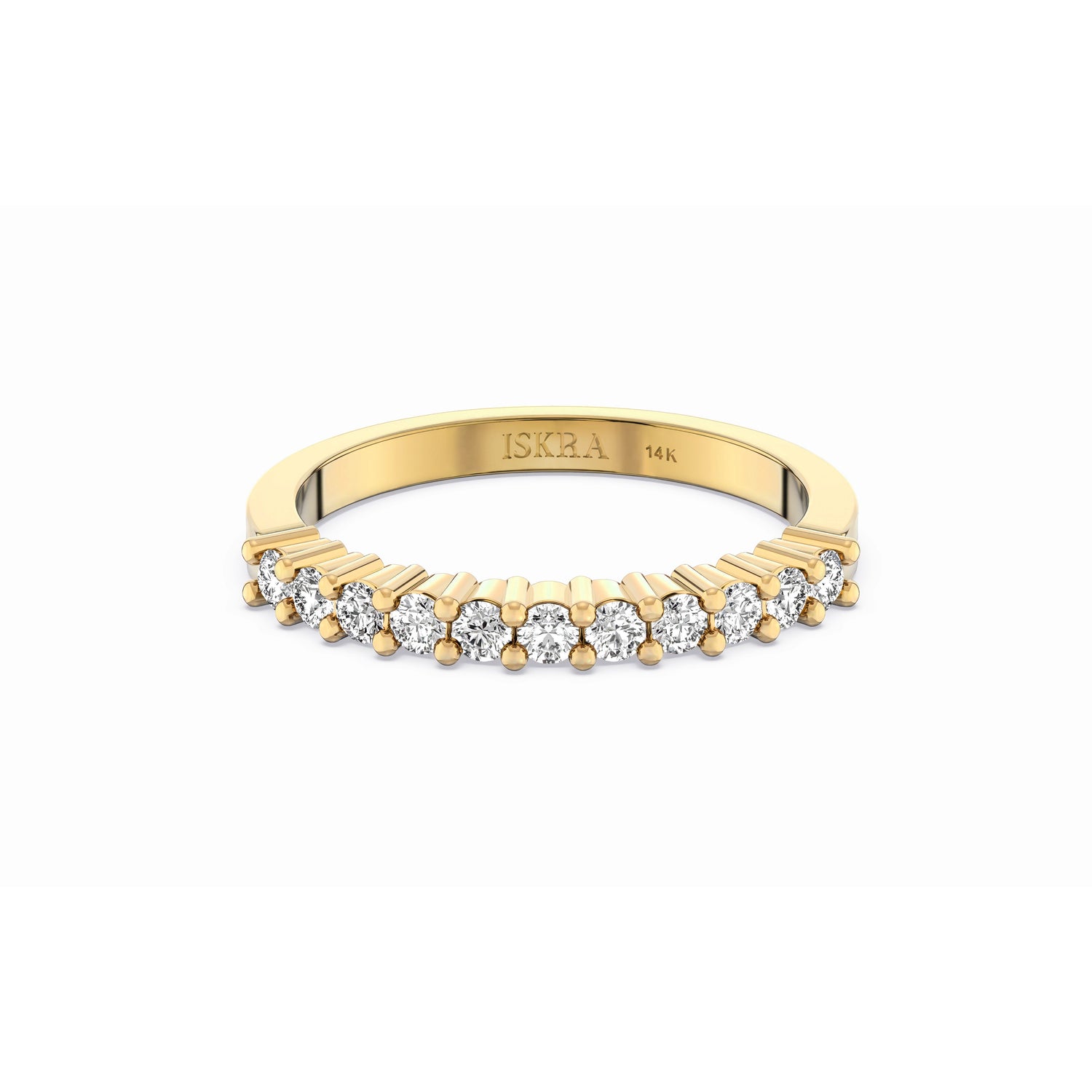 Gold ring with diamonds on a white background, featuring the brand 'ISKRA'.