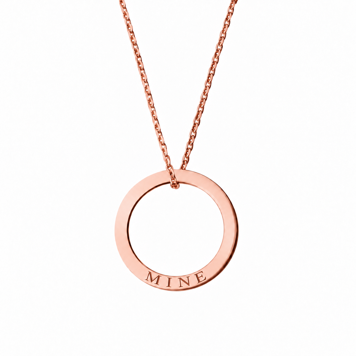 14k Rose Gold Circle necklace engraved MINE