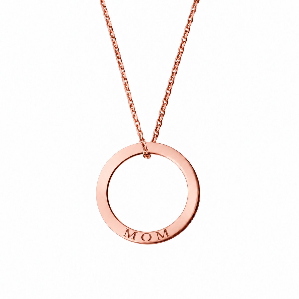 14k Rose Gold Circle necklace engraved MOM
