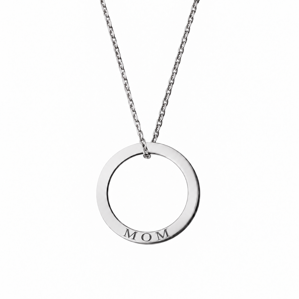 14k White Gold Circle necklace engraved MOM