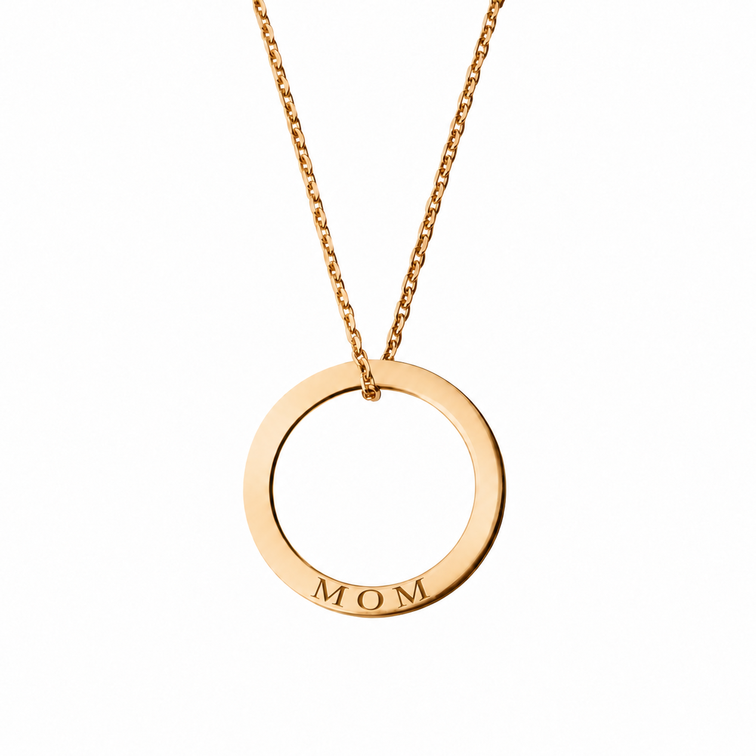14k Yellow Gold circle necklace engraved MOM
