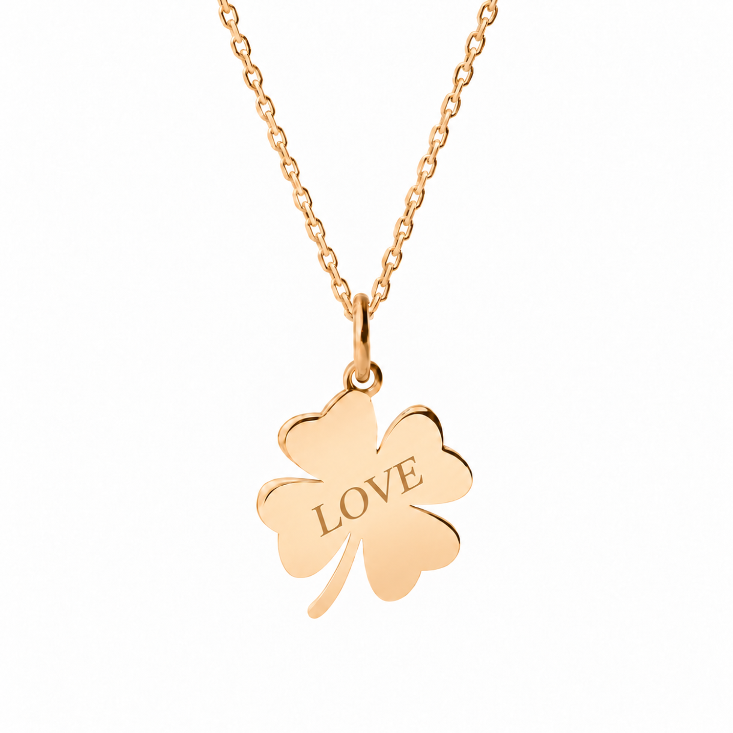 14k Yellow Gold clover necklace engraved LOVE