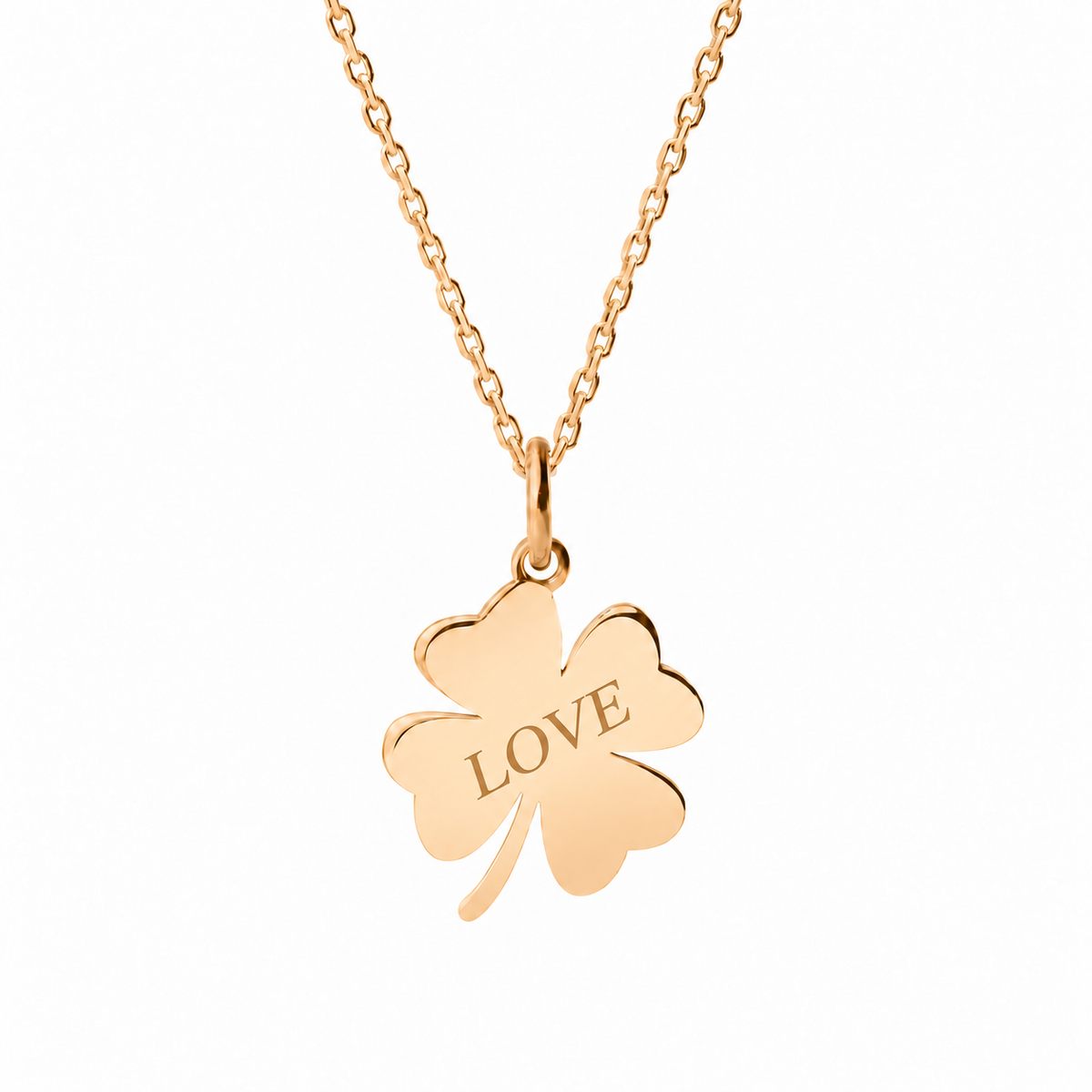 14k Yellow Gold clover necklace engraved LOVE