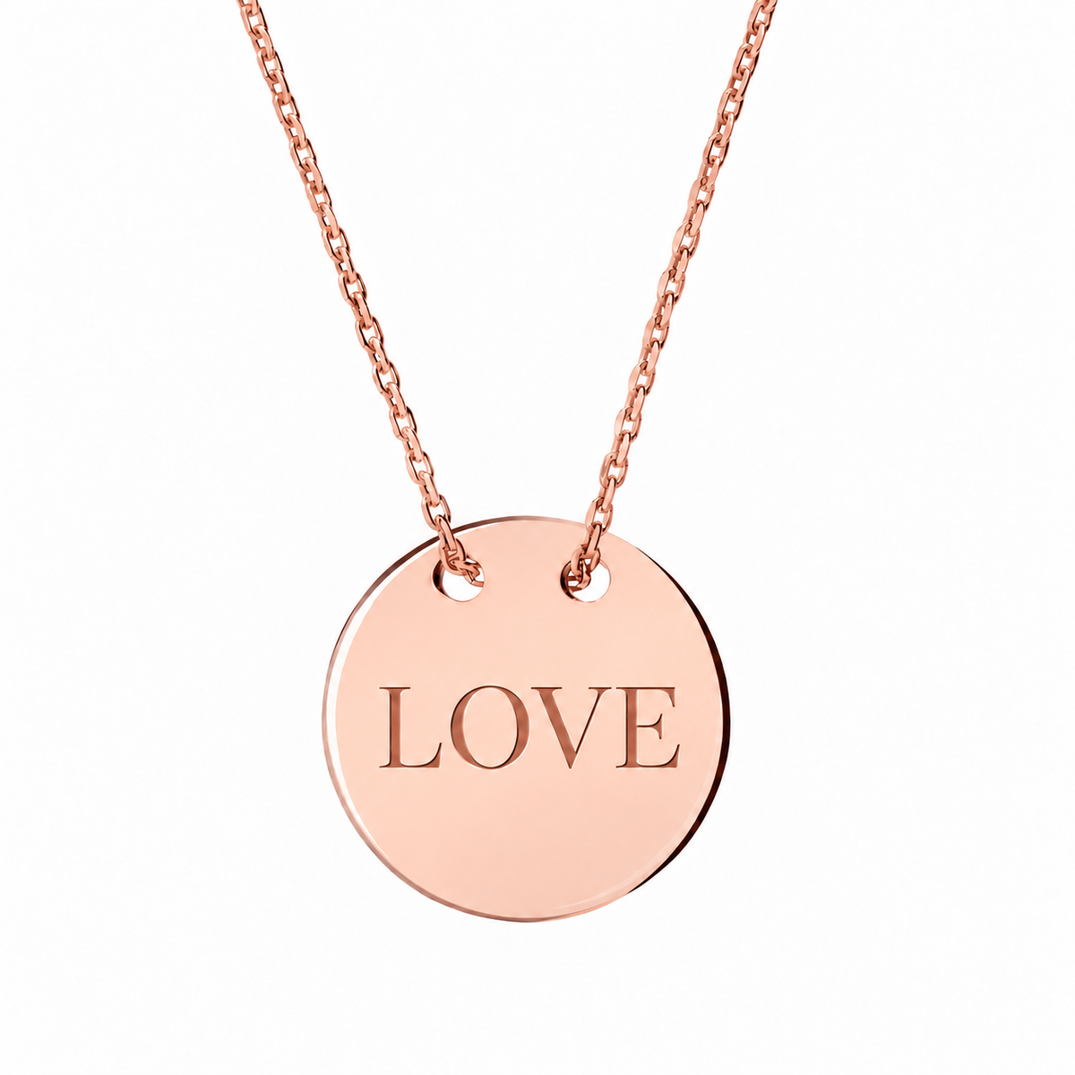 14k Rose Gold Disc necklace engraved LOVE
