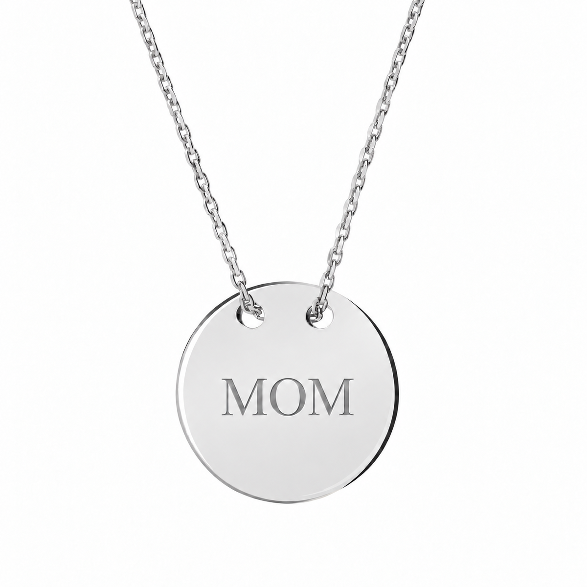 14k White Gold Disc necklace engraved MOM