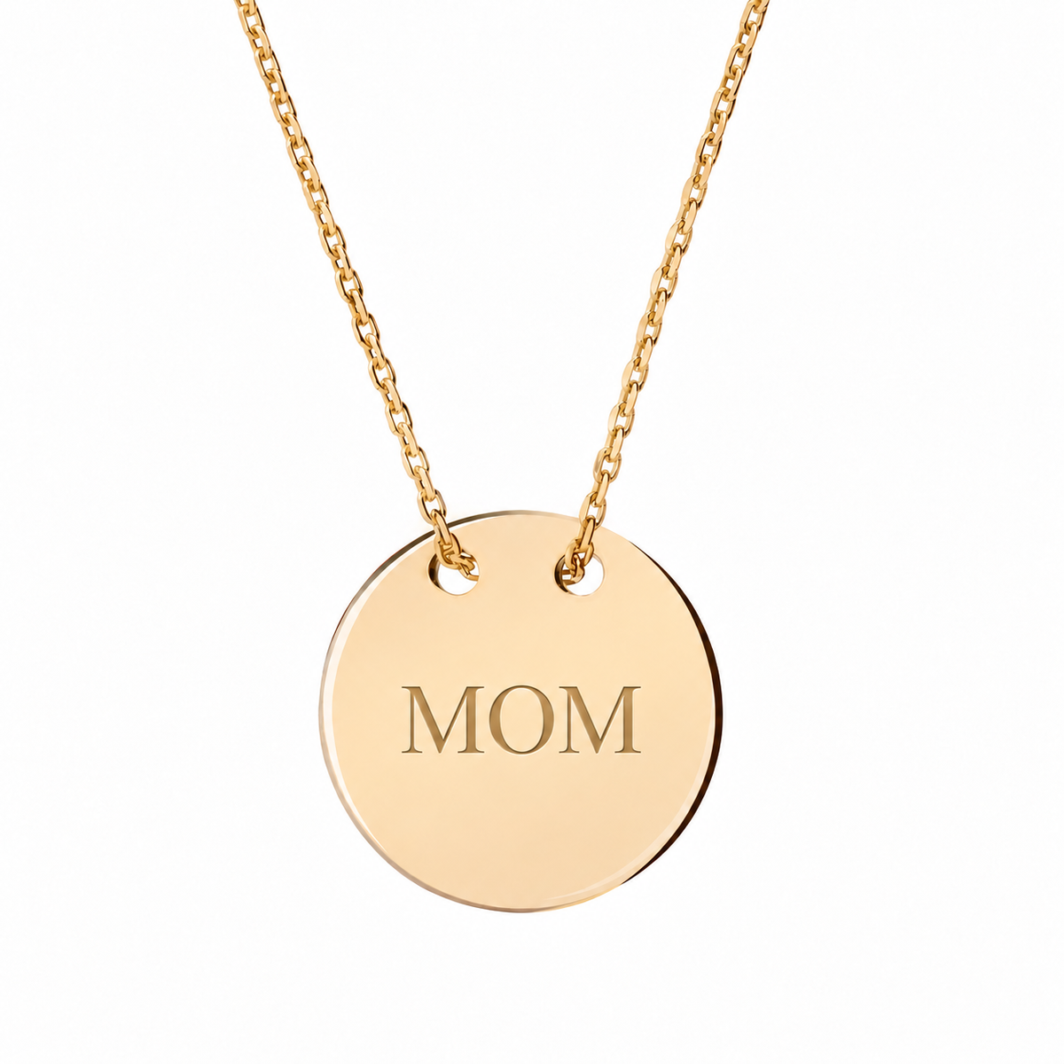 14k Yellow Gold disc necklace engraved MOM