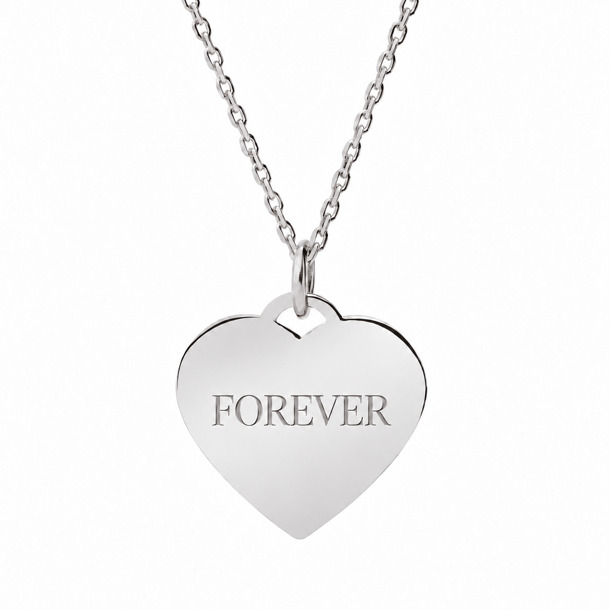 14k White Gold Heart necklace engraved FOREVER
