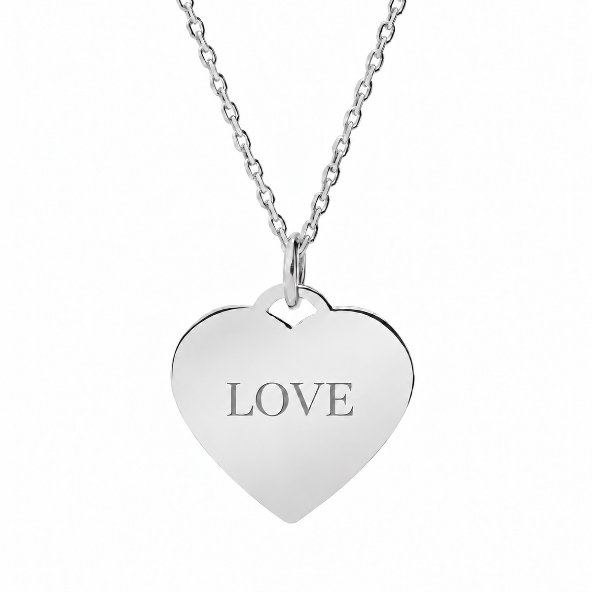 14k White Gold Heart necklace engraved LOVE