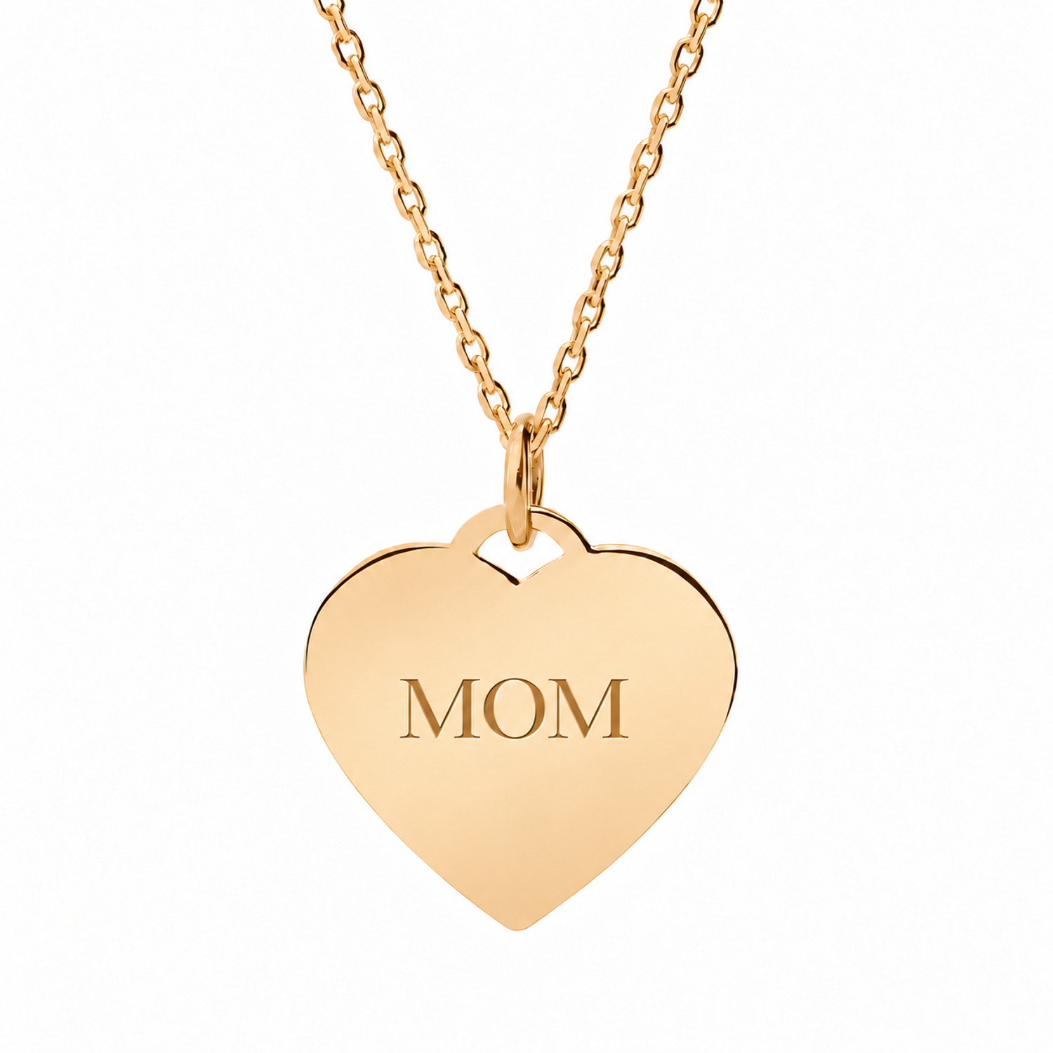 14k Yellow Gold heart necklace engraved MOM