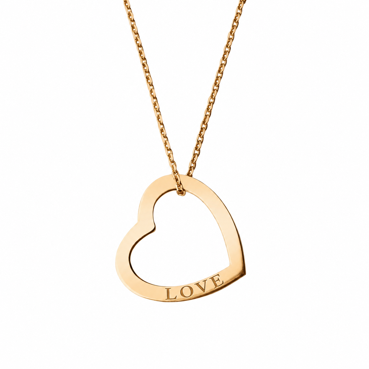 14k Yellow Gold hollow heart necklace engraved LOVE