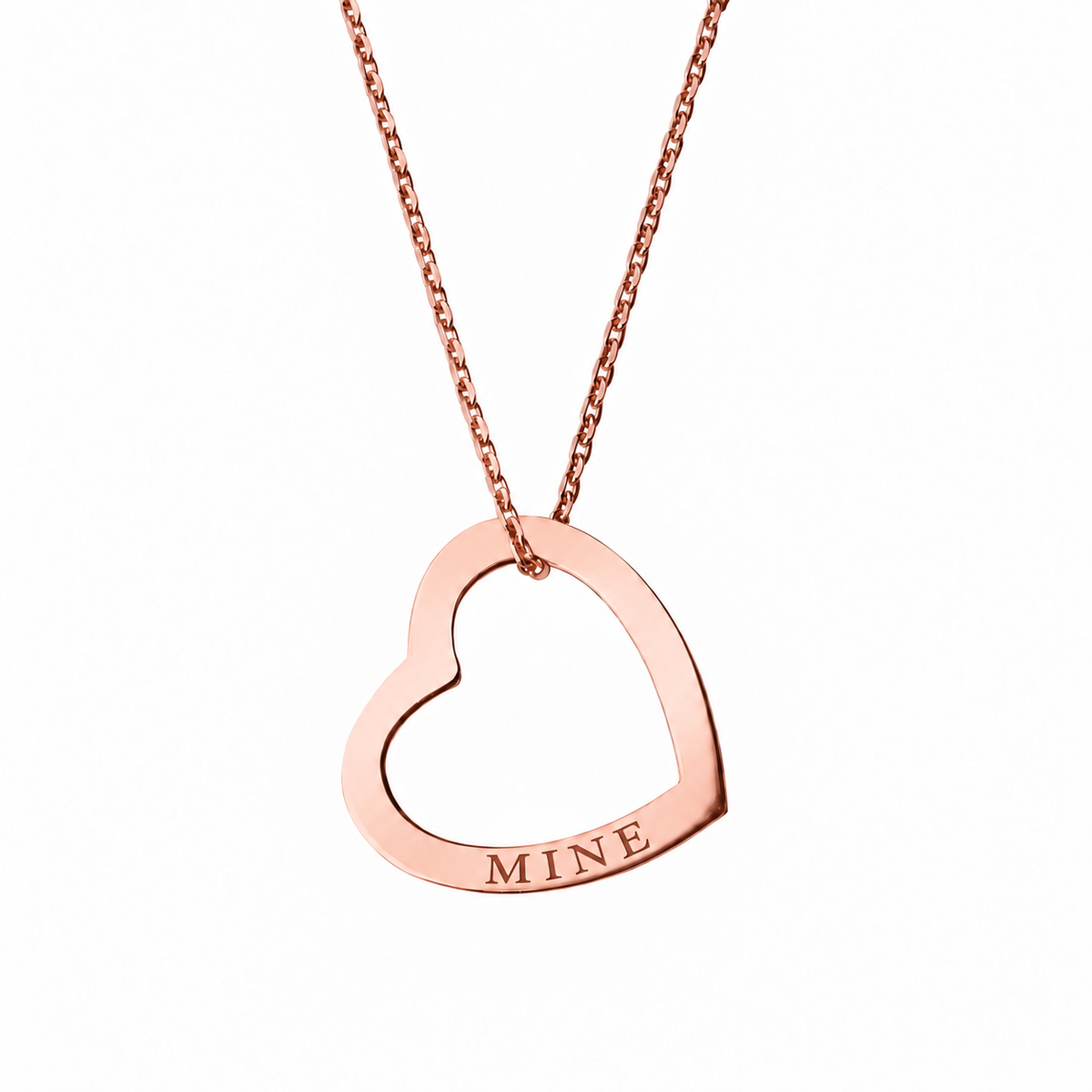 14k Rose Gold Hollow Heart necklace engraved MINE