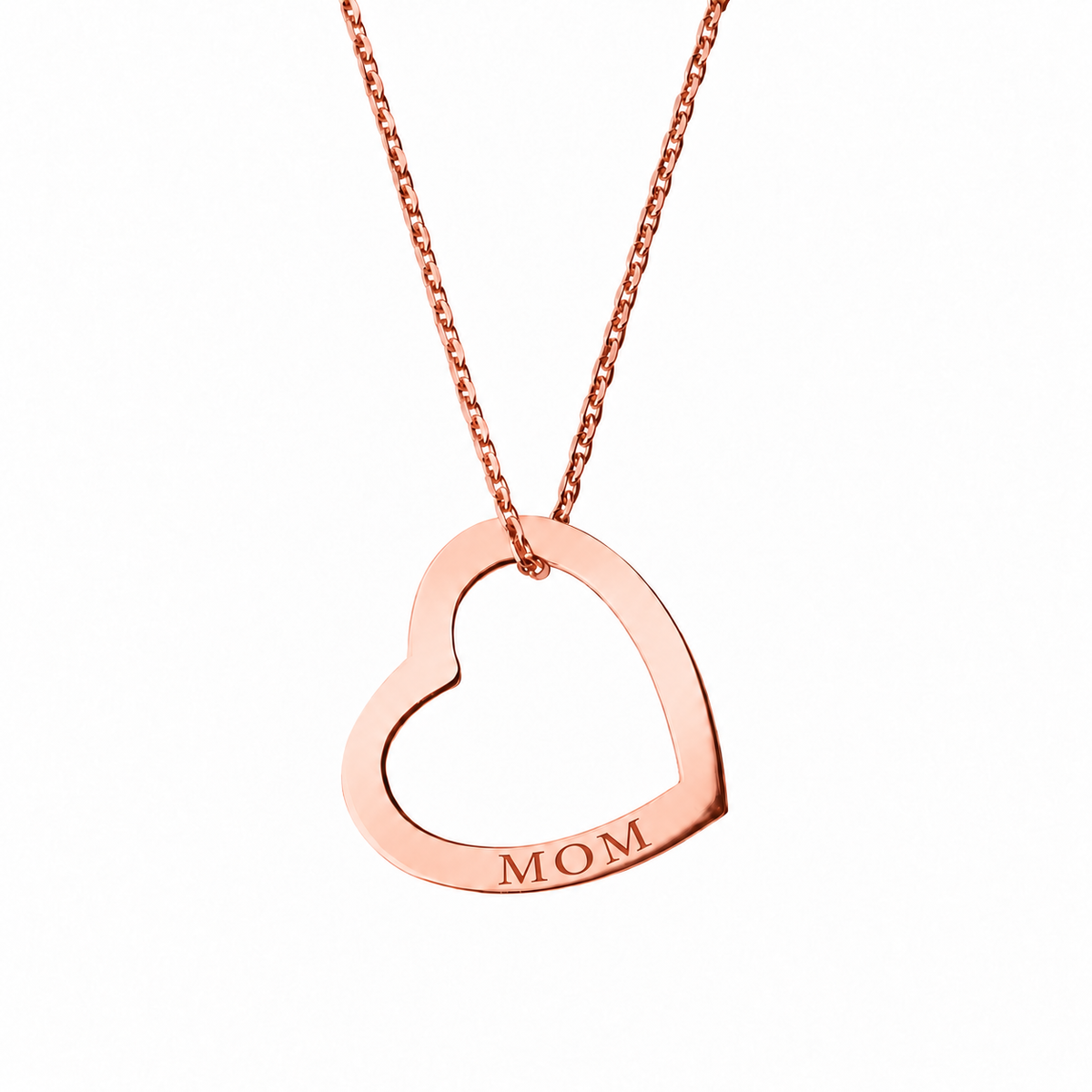 14k Rose Gold Hollow Heart necklace engraved MOM