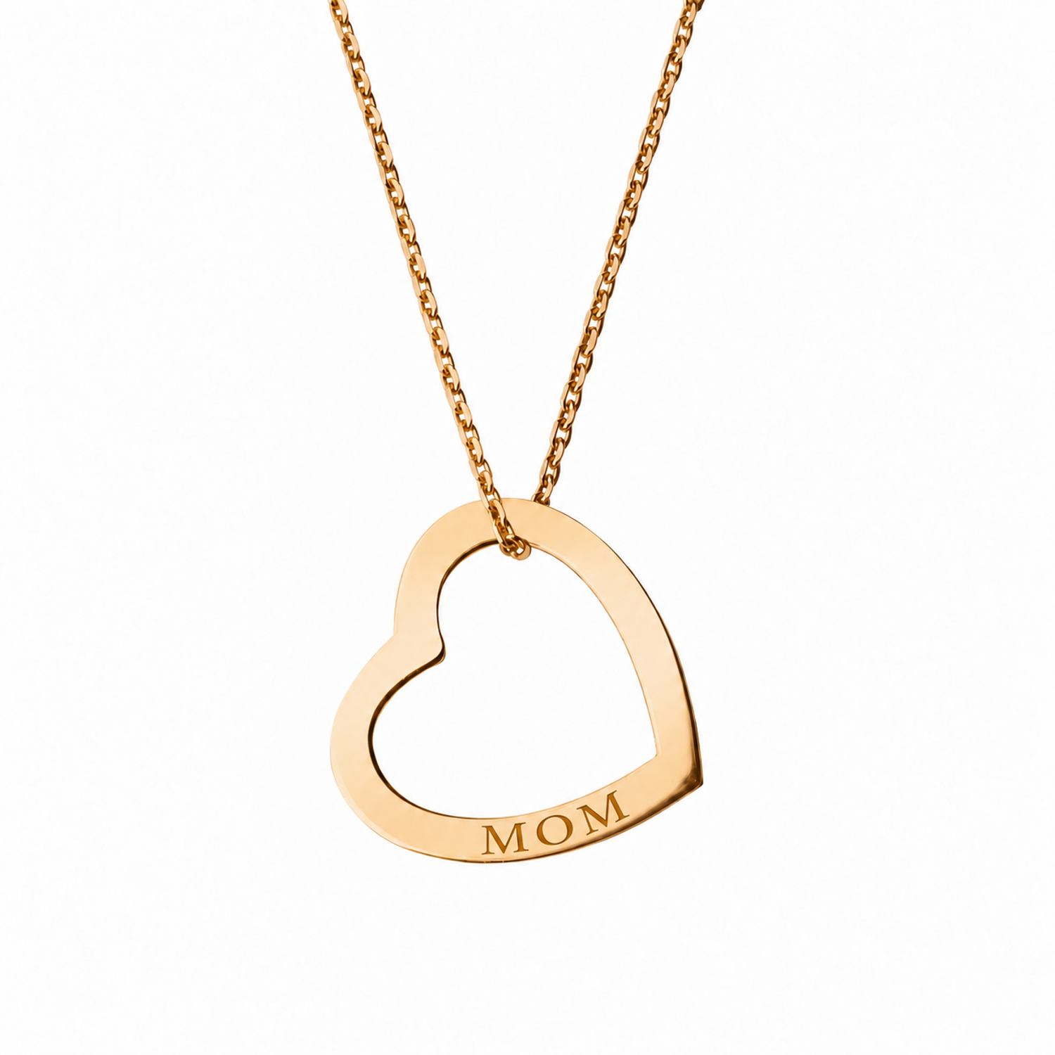 14k Yellow Gold hollow heart necklace engraved MOM