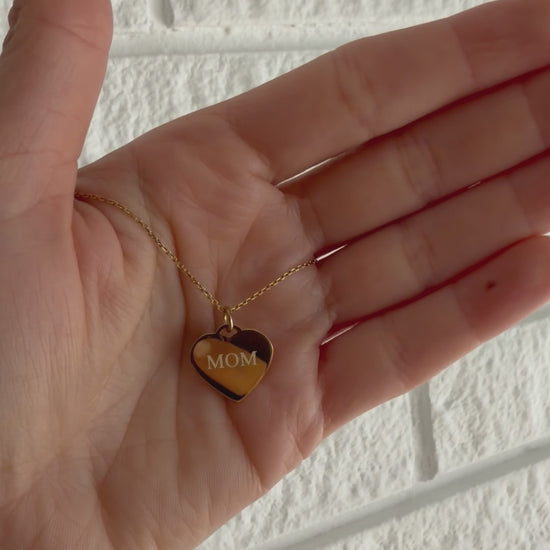 MOM Heart Necklace, MOM, yellow gold tone, lifestyle video