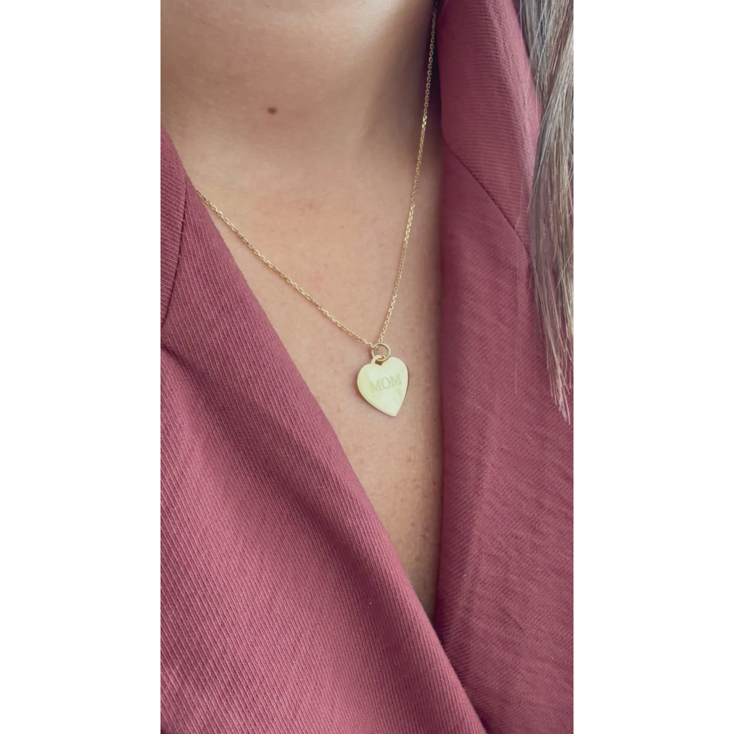 MOM Heart Necklace, MOM, yellow gold tone, lifestyle video