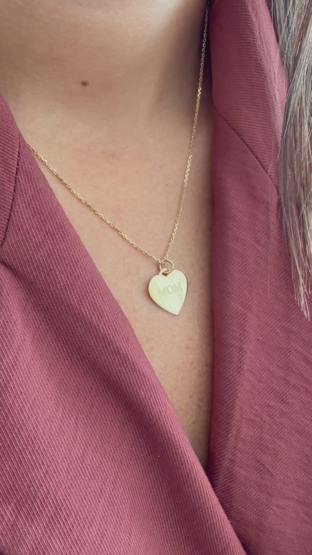 MOM Heart Necklace, MOM, yellow gold tone, lifestyle video