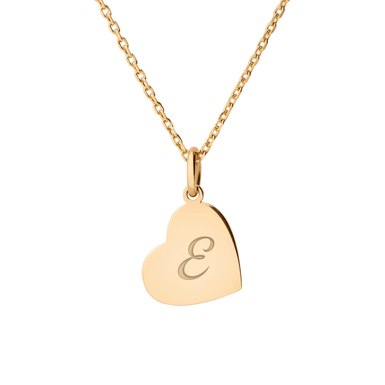Personalized 1 Little Heart Necklace - "E" in 14k Gold