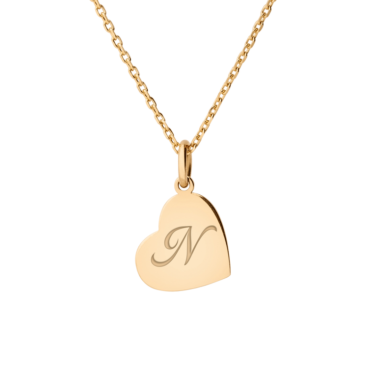 Personalized 1 Little Heart Necklace - "N" in 14k Gold