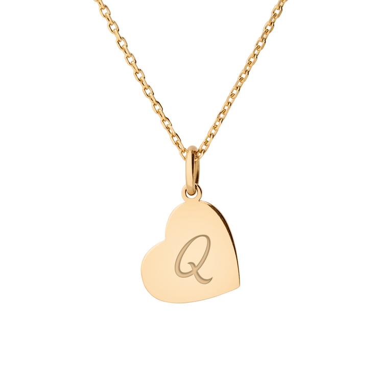Personalized 1 Little Heart Necklace - "Q" in 14k Gold