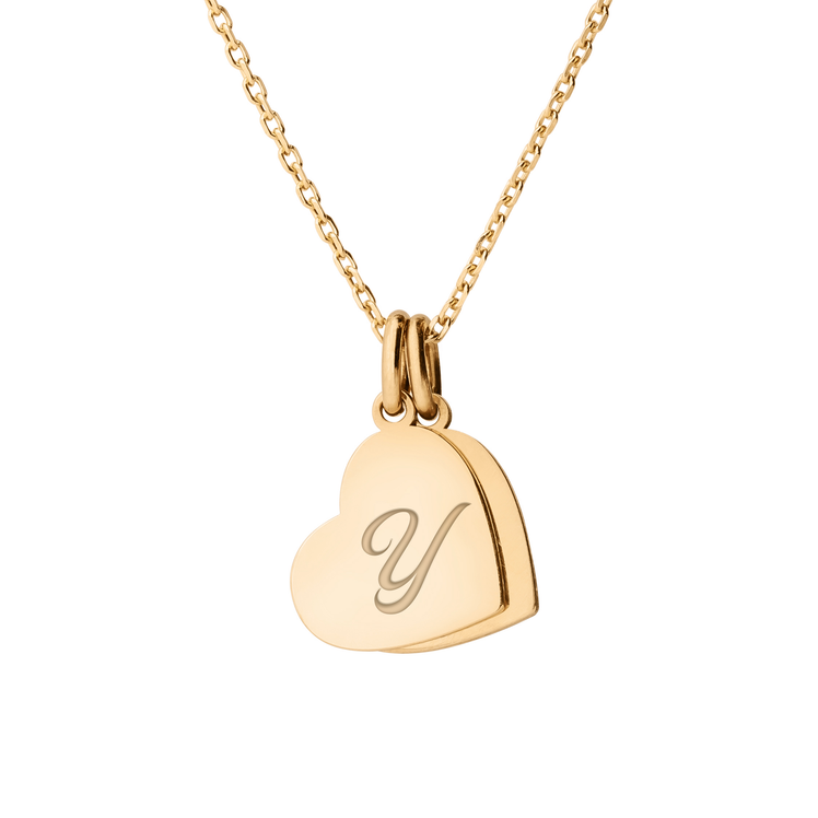 Personalized 2 Little Heart Necklace - "Y" in 14k Gold
