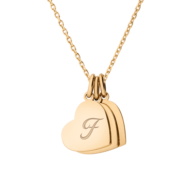 Personalized 3 Little Heart Necklace - "F" in 14k Gold