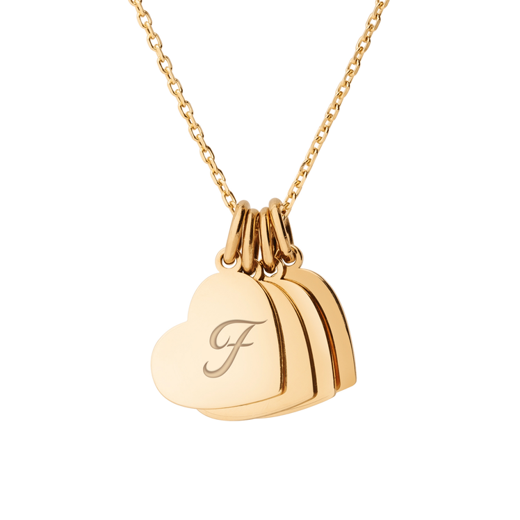 Personalized 4 Little Heart Necklace - "F" in 14K Gold