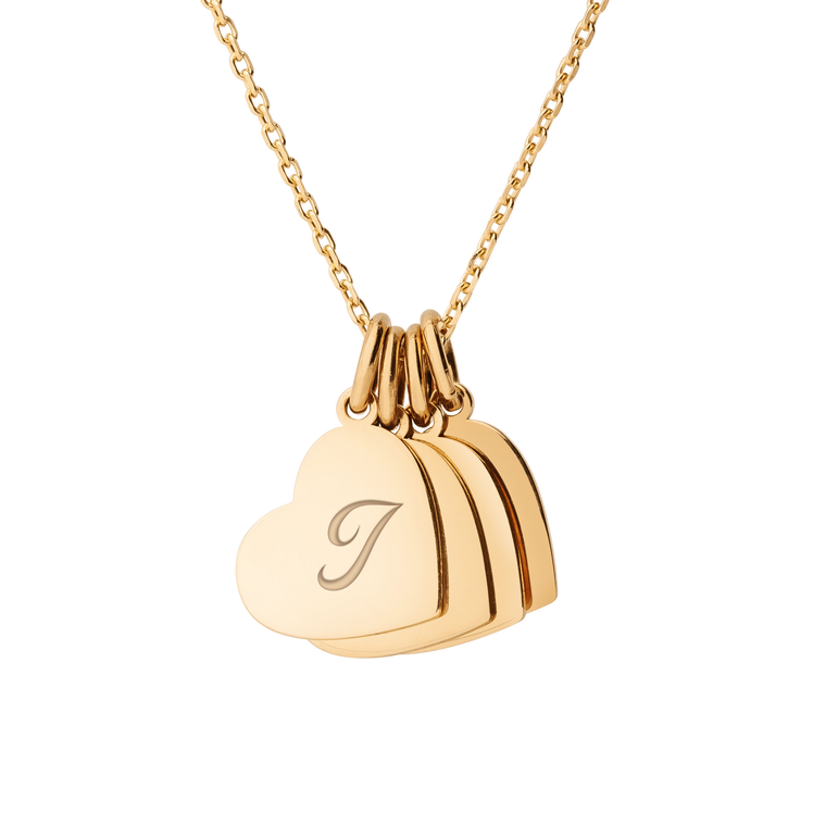 Personalized 4 Little Heart Necklace - "I" in 14k Gold