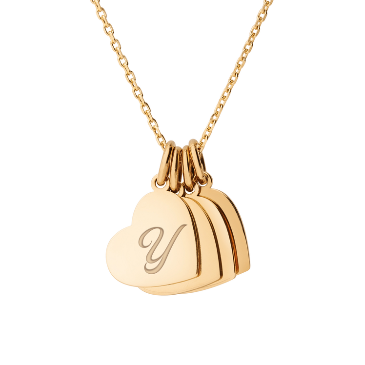 Personalized 4 Little Heart Necklace - "Y" in 14k Gold